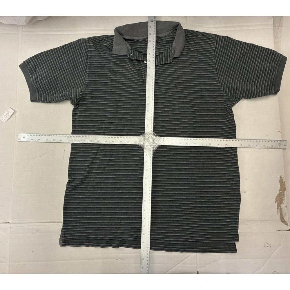 Banana Republic Mens Large Grey Striped Short Sleeve Cotton Polo‎ Shirt L